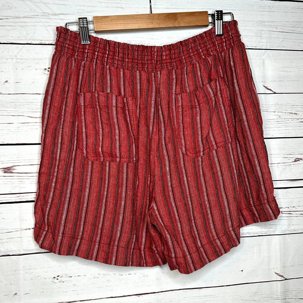 Linen Blend Red Stripe Boho Shorts Size Large - image 4